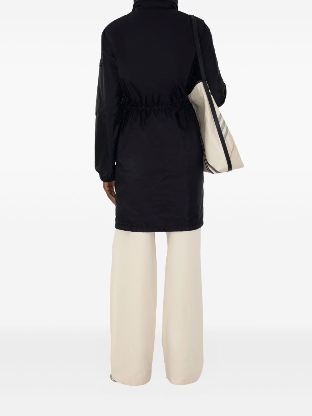 Burberry Coats Black — Refined Nylon Coat with Signature Check