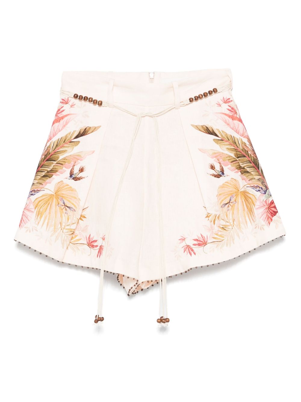 Zimmermann Beige Shorts — Linen, Beaded Waist