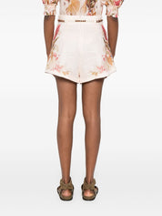 Zimmermann Beige Shorts — Linen, Beaded Waist
