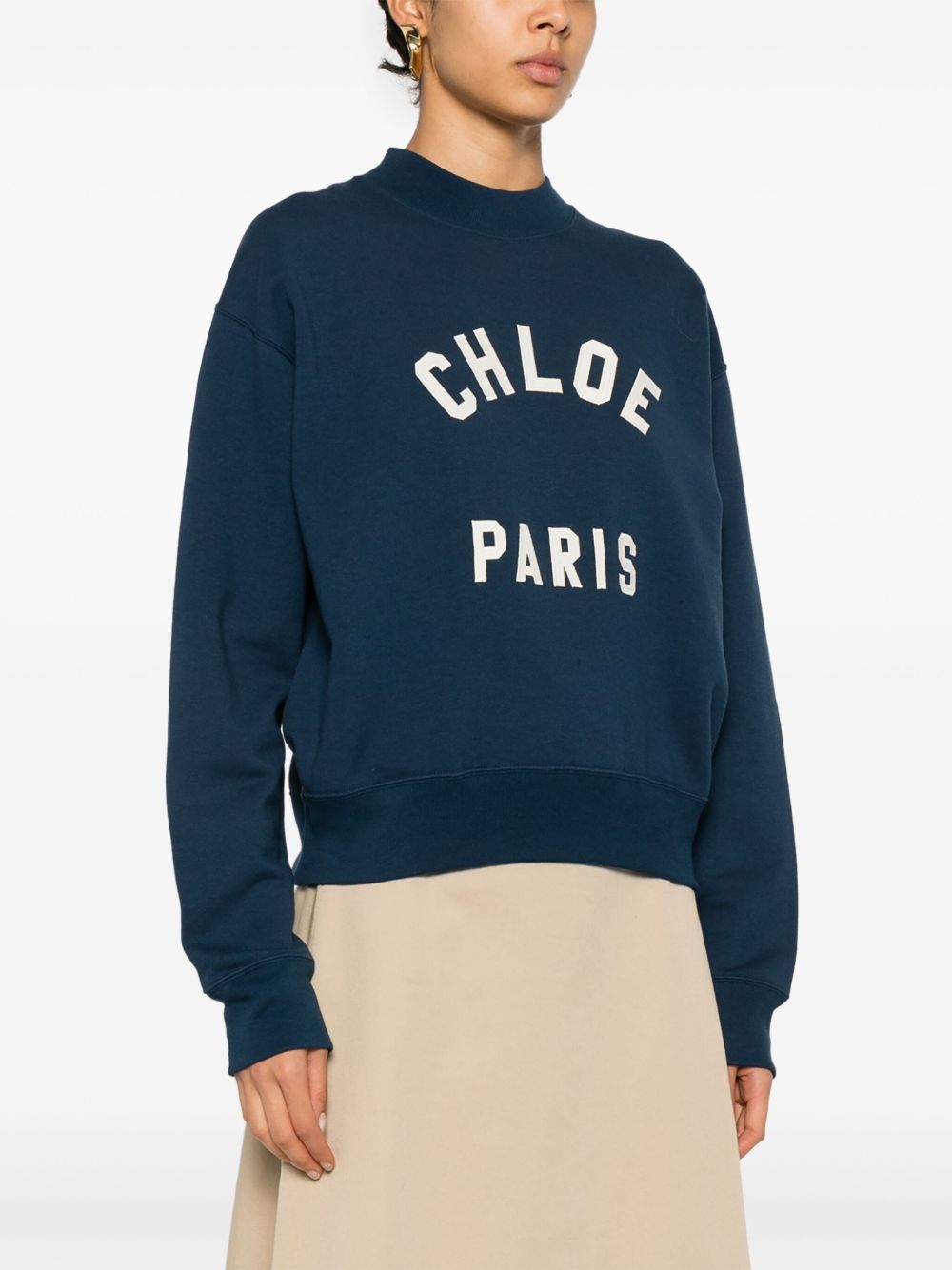 Chloé Chloè Sweaters Blue — Cotton Mock‑Neck Sweater