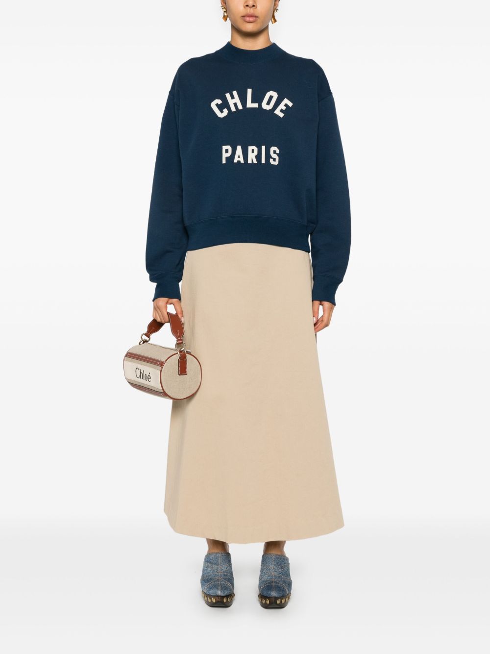 Chloé Chloè Sweaters Blue — Cotton Mock‑Neck Sweater