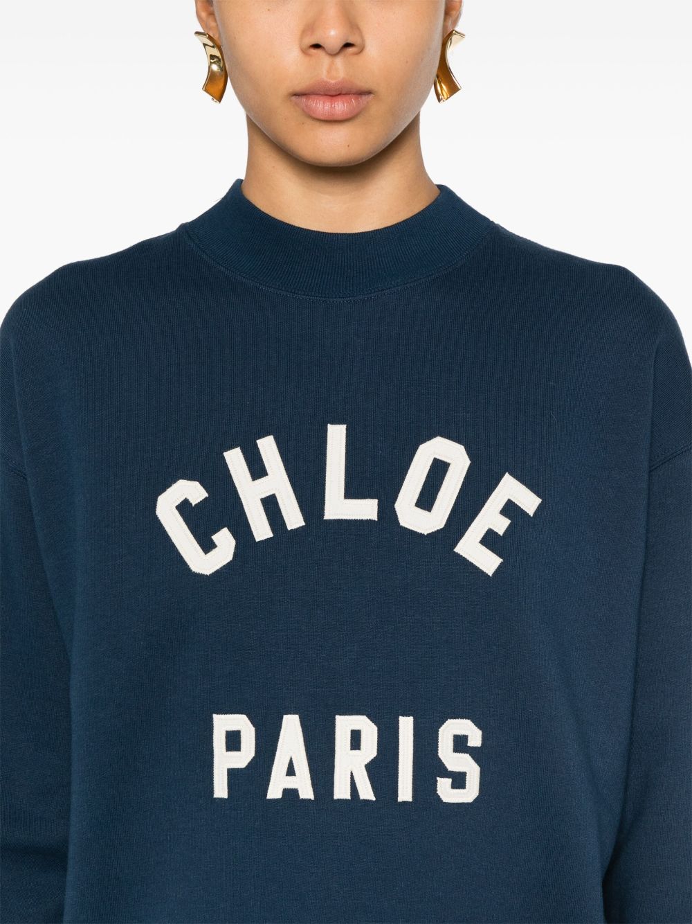 Chloé Chloè Sweaters Blue — Cotton Mock‑Neck Sweater