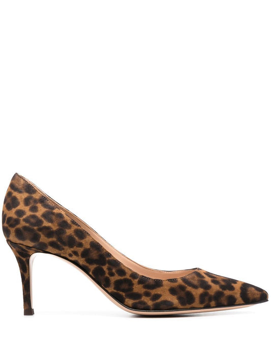 Gianvito Rossi Brown Leopard Suede 70mm Heel