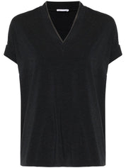 Brunello Cucinelli T-shirts and Polos Grey stretch-cotton V-neck