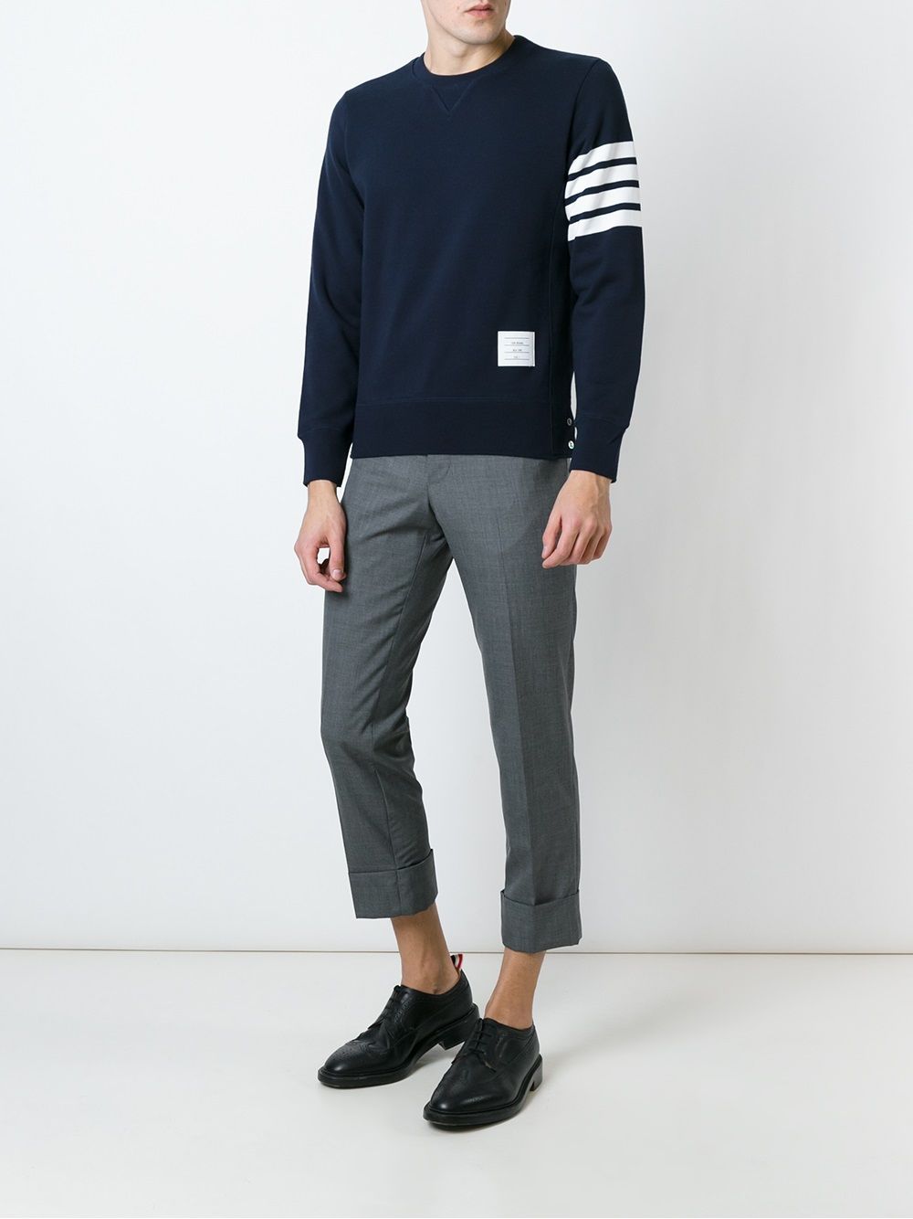 Thom Browne Blue Brushed Cotton Sweater — Relaxed Crew