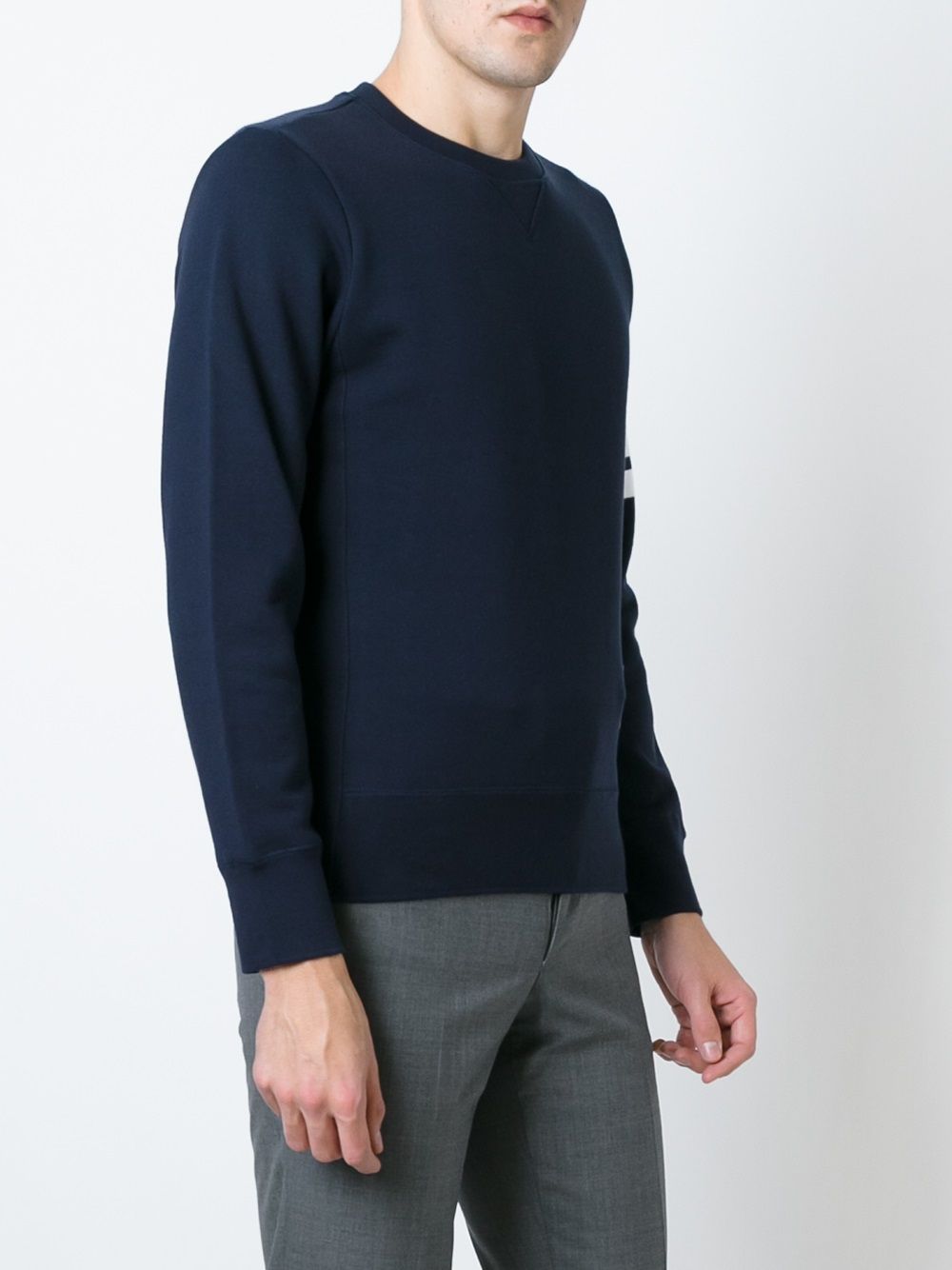 Thom Browne Blue Brushed Cotton Sweater — Relaxed Crew