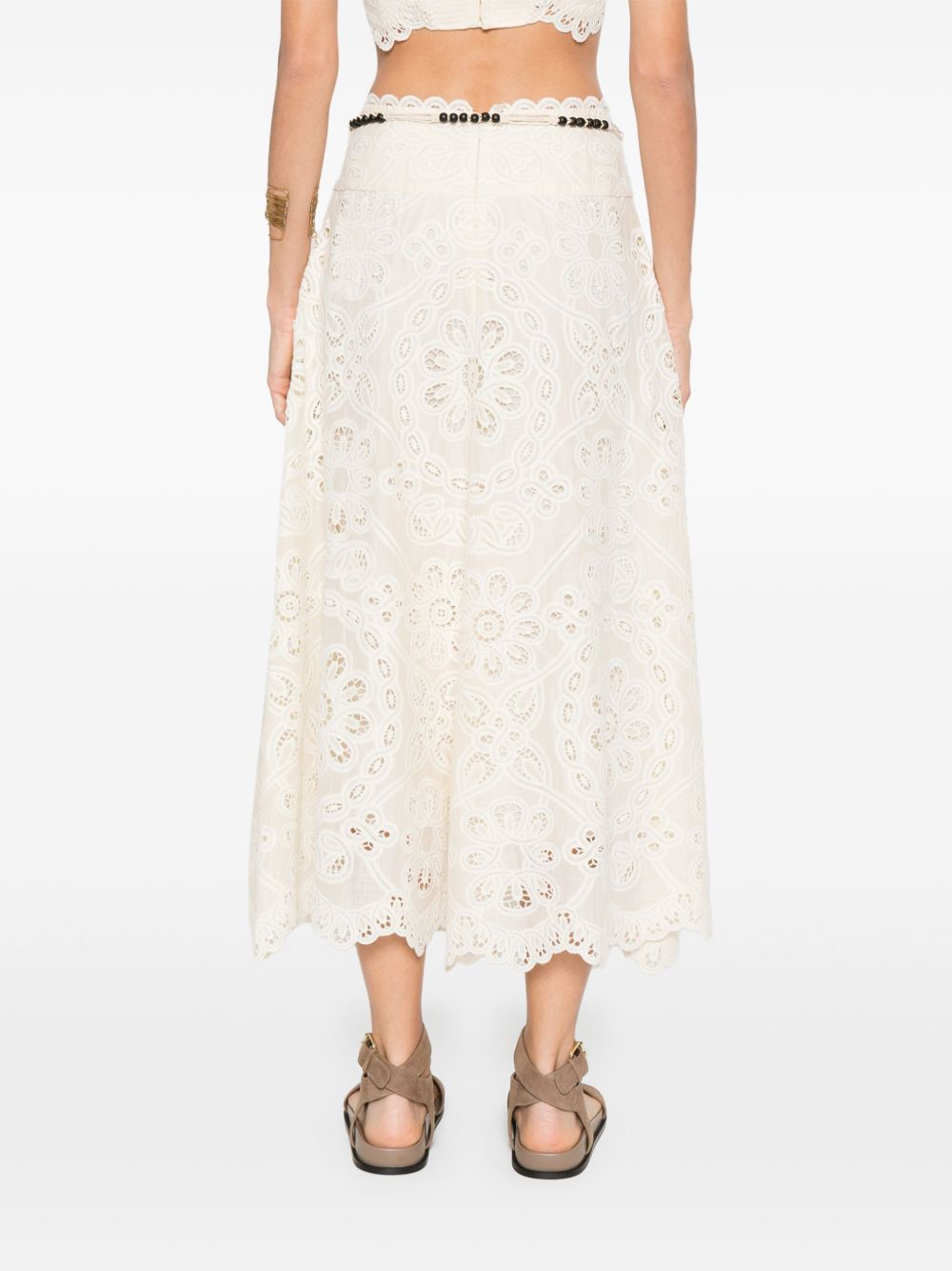 Zimmermann Skirts Ivory — Linen-Feel Floral Tie Skirt