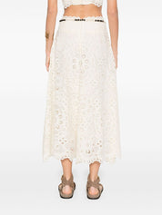 Zimmermann Skirts Ivory — Linen-Feel Floral Tie Skirt