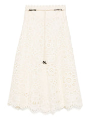 Zimmermann Skirts Ivory — Linen-Feel Floral Tie Skirt