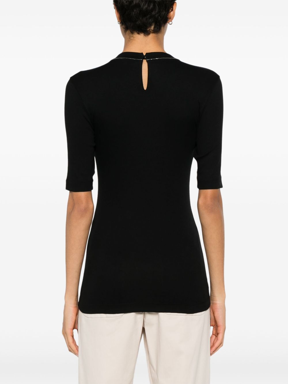Brunello Cucinelli T-shirts and Polos Black cotton Monili detail