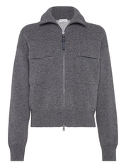 Brunello Cucinelli Grey Cashmere Zip Cardigan