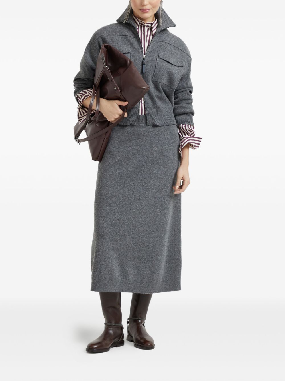 Brunello Cucinelli Jupes Gris cachemire midi