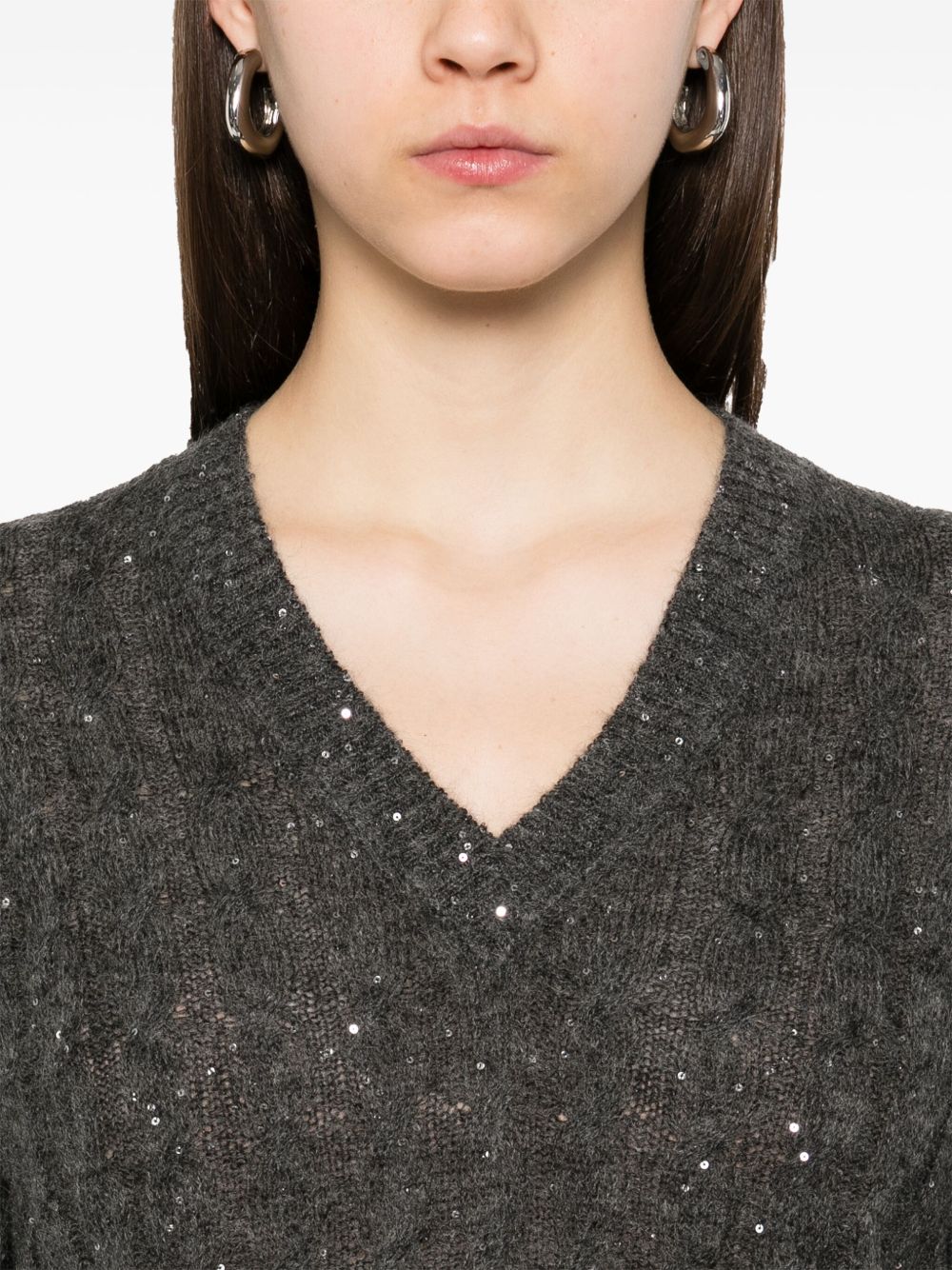 Brunello Cucinelli Sweaters Grey wool v-neck