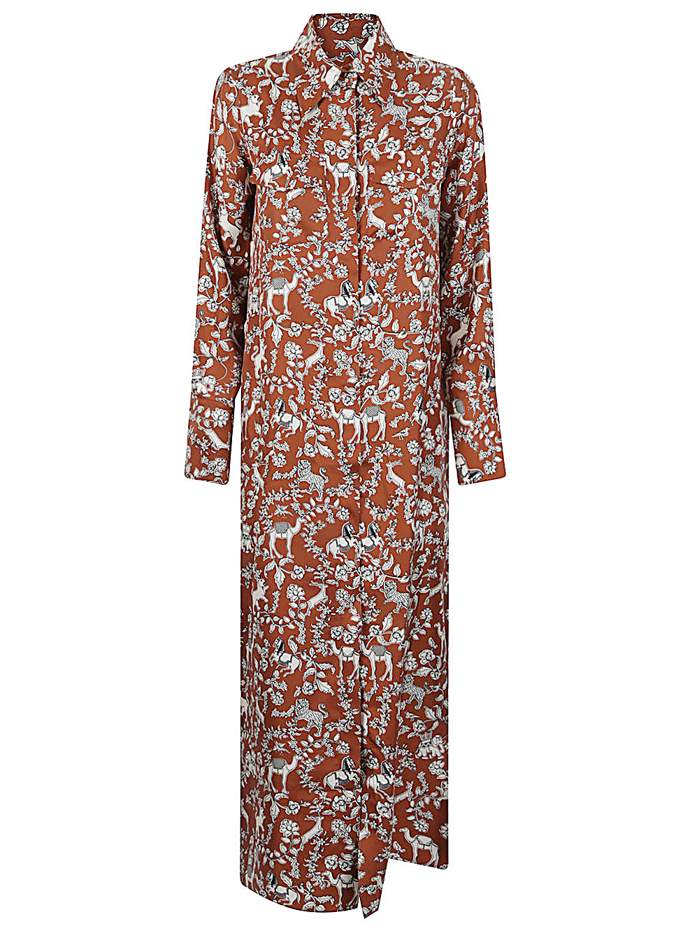 Robes Alberto Biani Robe longue imprimée en soie marron