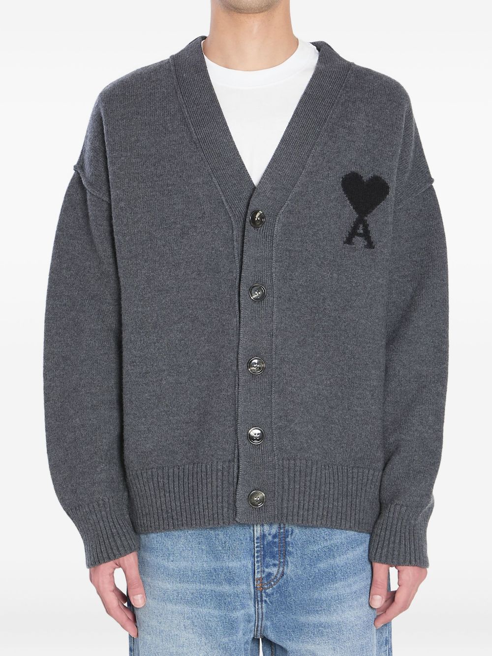 Ami Paris Sweaters Grey wool cardigan