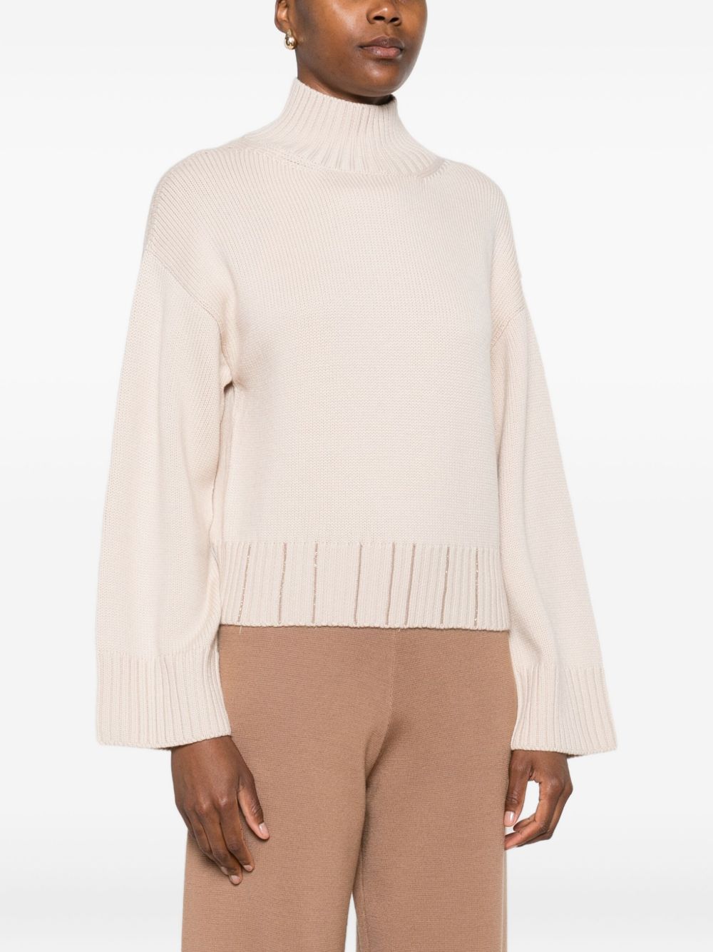 Fabiana Filippi Sweaters Powder — Cropped Wool Turtle‑Neck