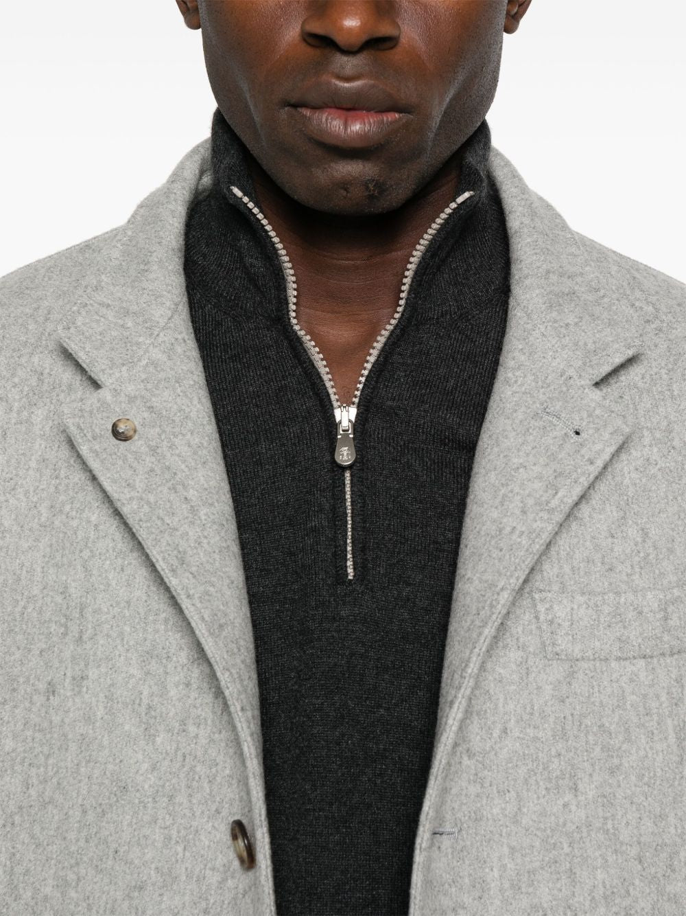 Brunello Cucinelli Grey Cashmere Sweater — Half‑Zip Lupetto
