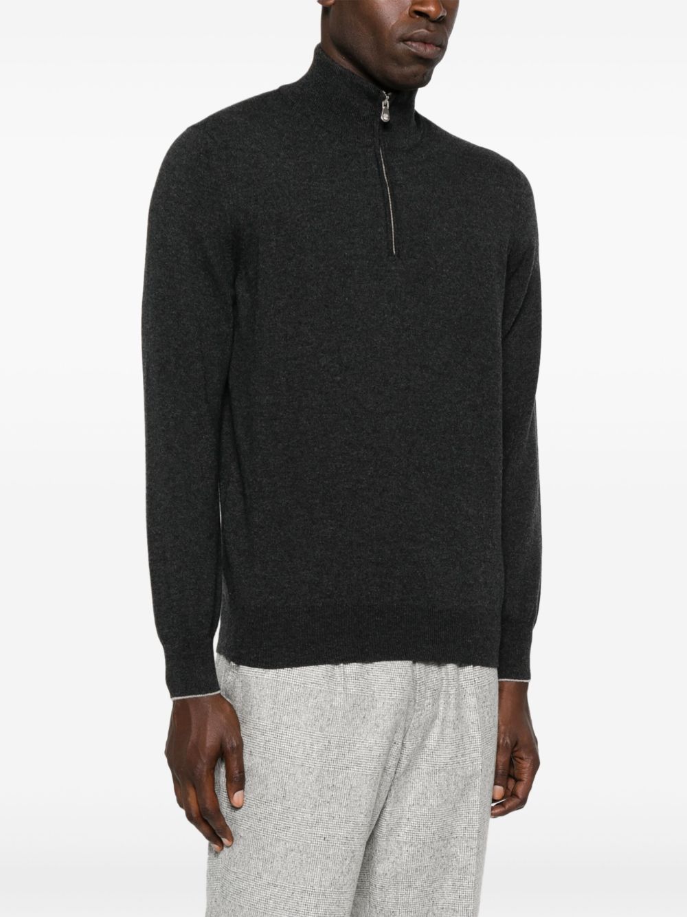 Brunello Cucinelli Grey Cashmere Sweater — Half‑Zip Lupetto