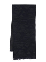 Emporio Armani Blue Wool Logo Scarf — Men