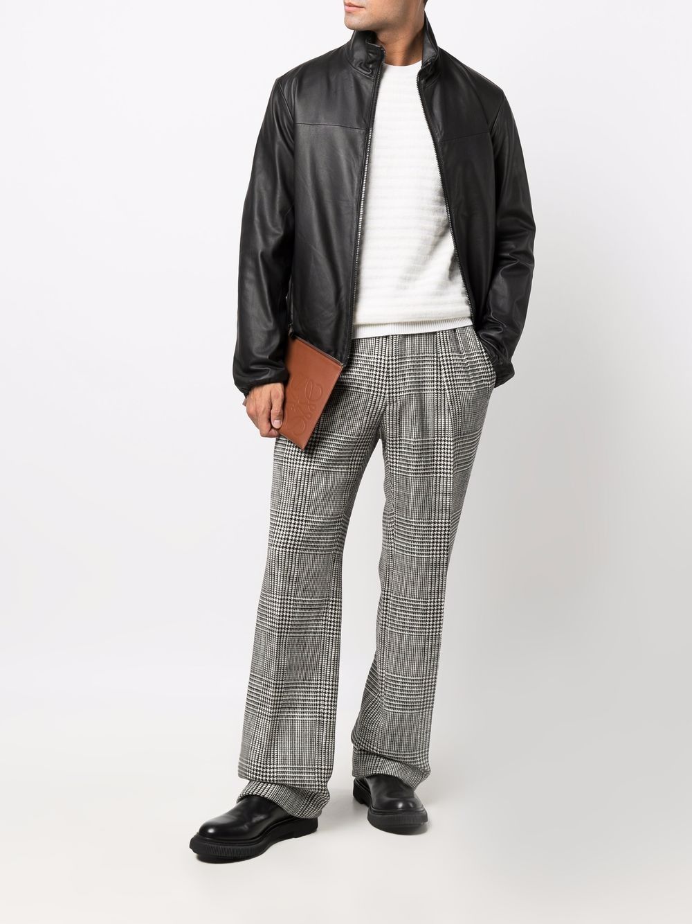 Vestes Emporio Armani Veste zippée en cuir d'agneau noir