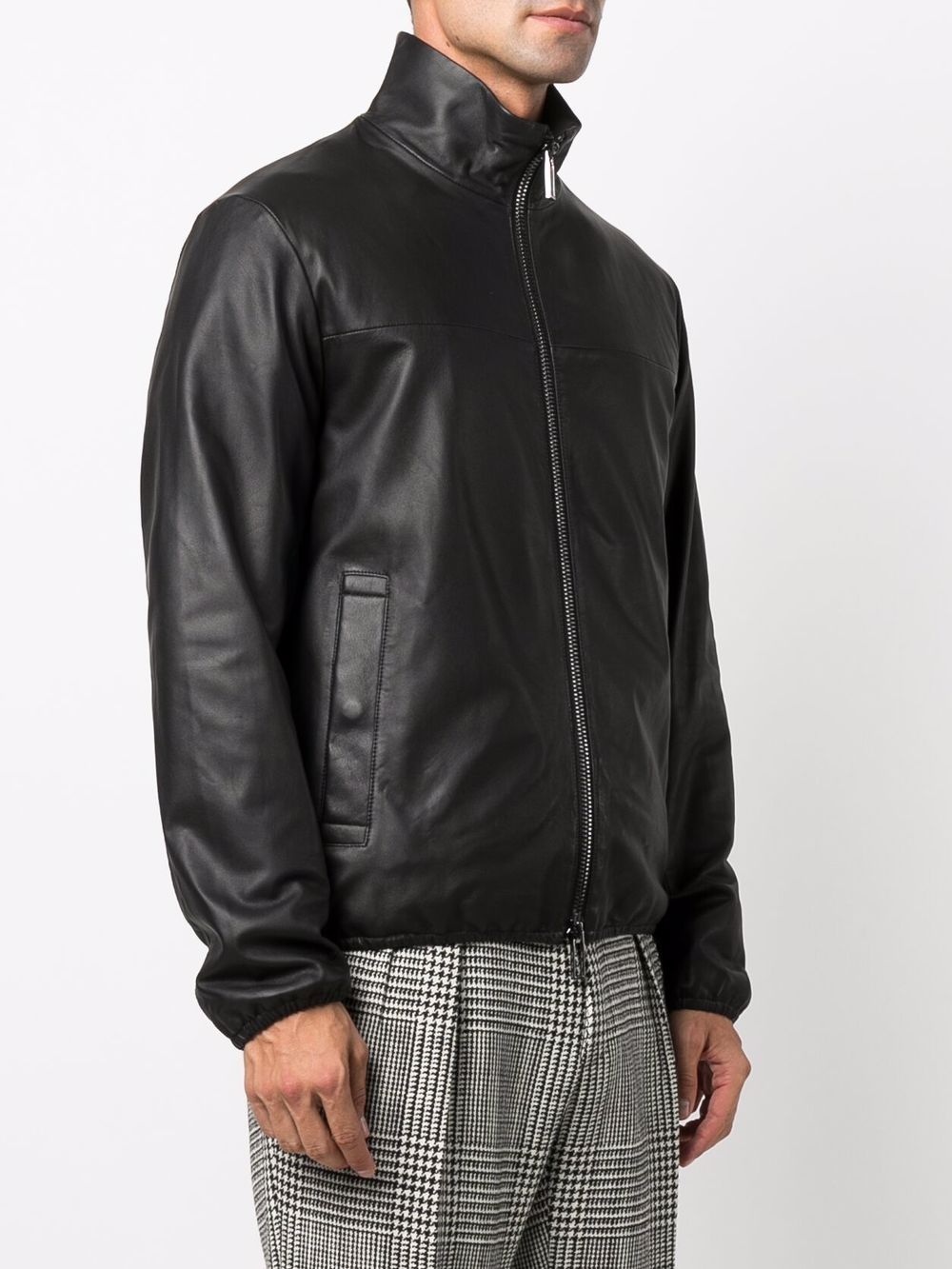 Vestes Emporio Armani Veste zippée en cuir d'agneau noir