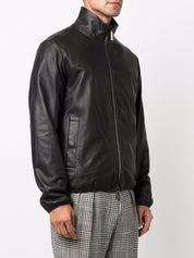 Vestes Emporio Armani Veste zippée en cuir d'agneau noir