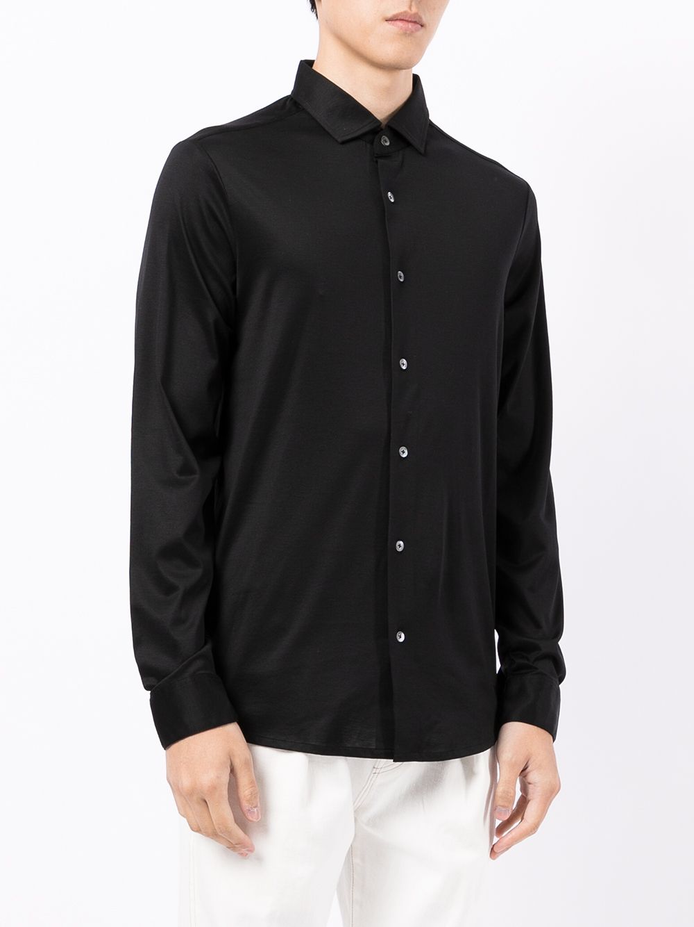 Emporio Armani Black Shirt — Fluid Lyocell-Cotton Tailoring