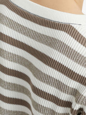 Beige Striped Cotton Crewneck — Brunello Cucinelli Sweater