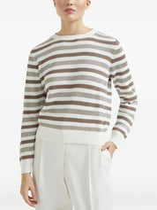 Beige Striped Cotton Crewneck — Brunello Cucinelli Sweater