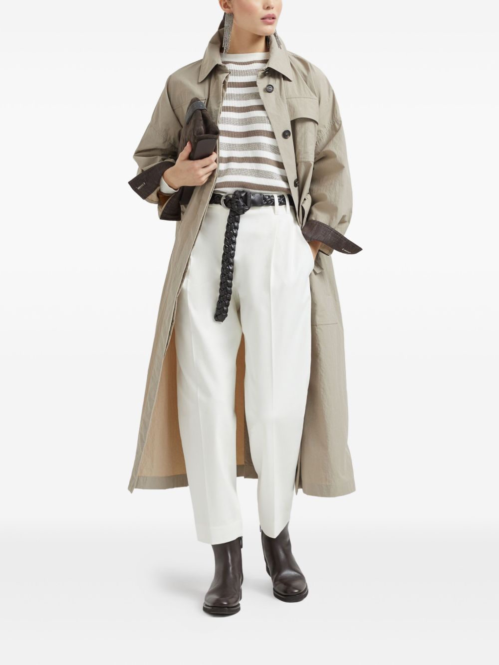 Beige Striped Cotton Crewneck — Brunello Cucinelli Sweater