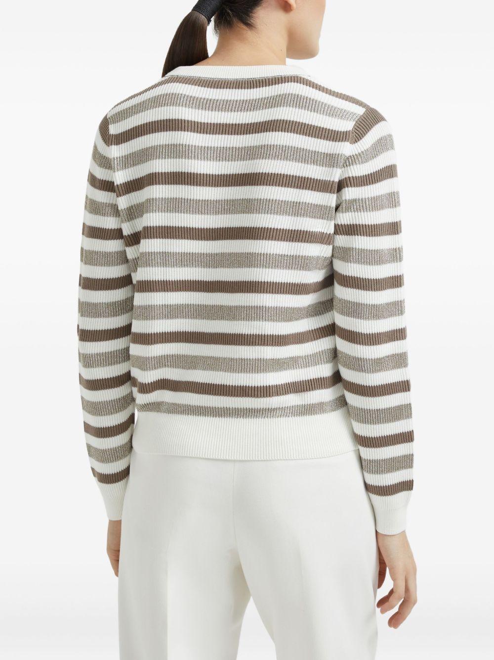 Beige Striped Cotton Crewneck — Brunello Cucinelli Sweater