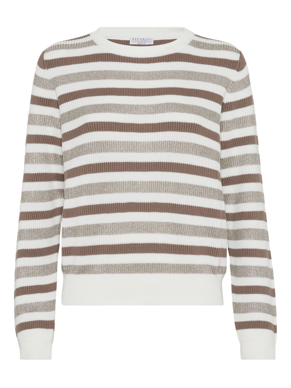 Beige Striped Cotton Crewneck — Brunello Cucinelli Sweater
