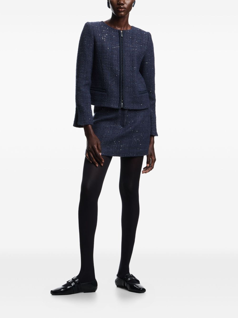 Emporio Armani Jackets Blue — Navy Tweed Sequin Blazer