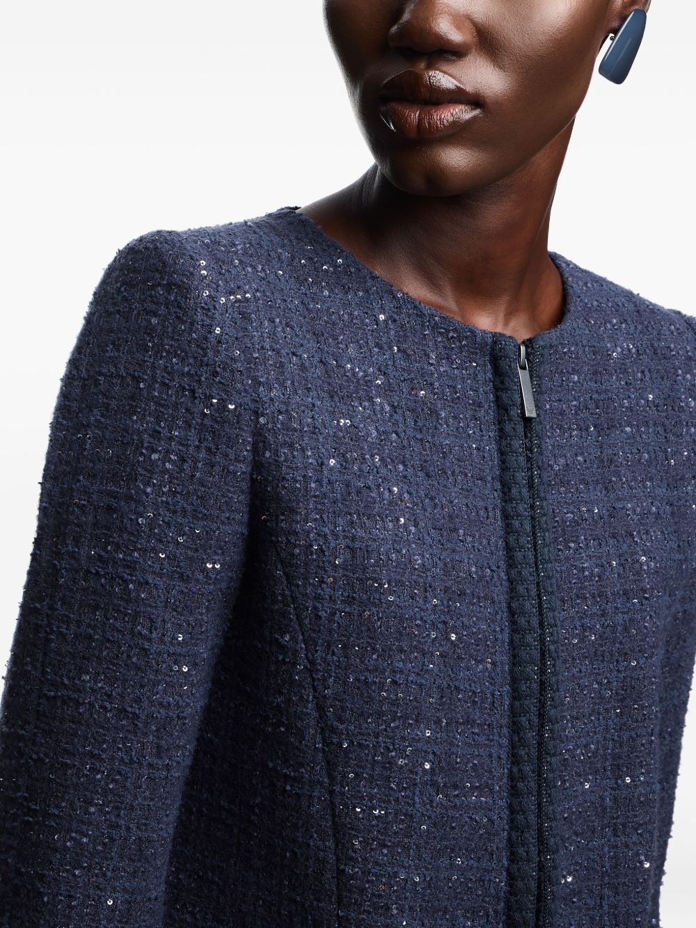Emporio Armani Jackets Blue — Navy Tweed Sequin Blazer