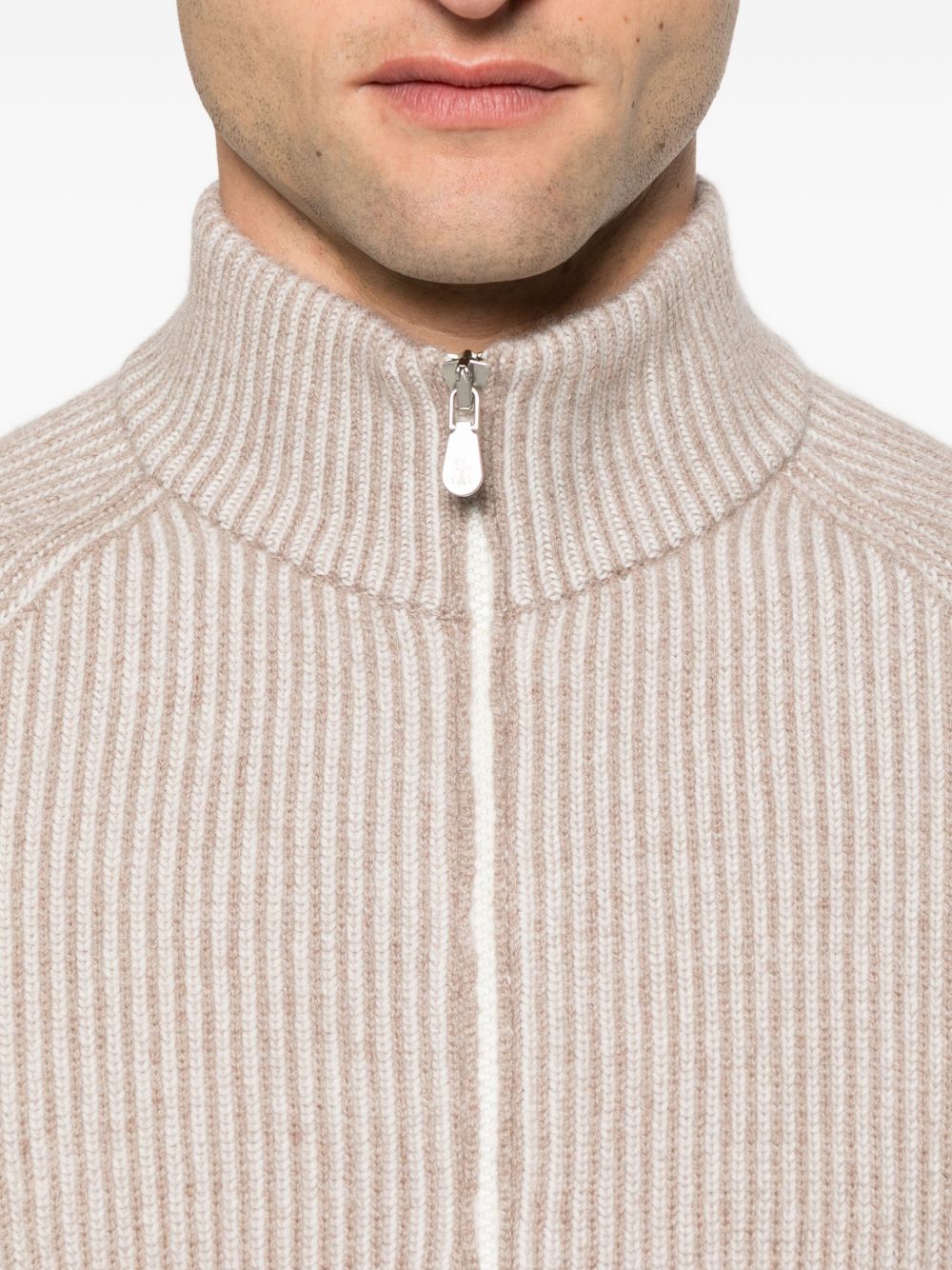 Beige Cashmere Zip Cardigan — Brunello Cucinelli Sweater
