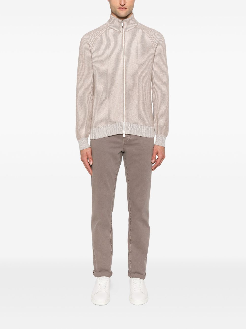 Beige Cashmere Zip Cardigan — Brunello Cucinelli Sweater