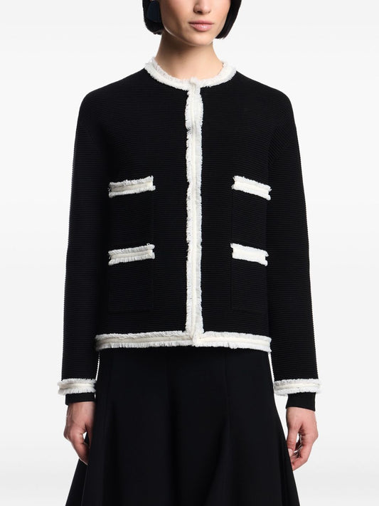 Emporio Armani Jackets Black — Wool‑Blend Crewneck Blazer