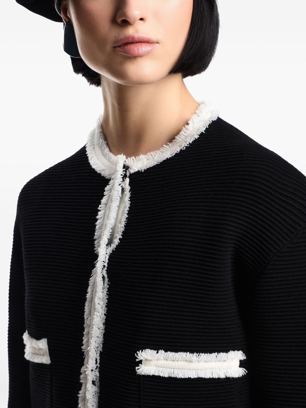 Emporio Armani Jackets Black — Wool‑Blend Crewneck Blazer