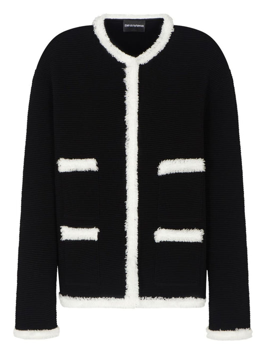 Emporio Armani Jackets Black — Wool‑Blend Crewneck Blazer