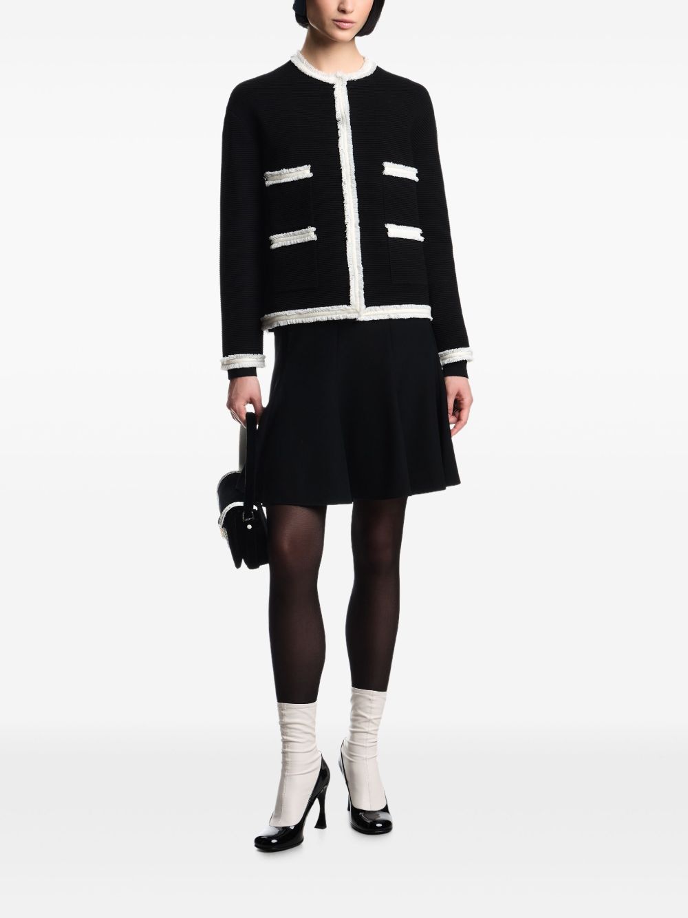 Emporio Armani Jackets Black — Wool‑Blend Crewneck Blazer