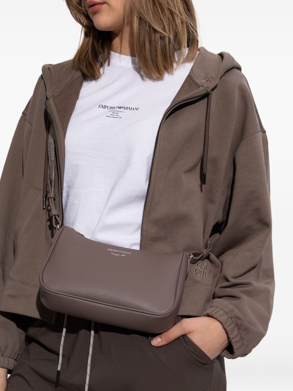 Emporio Armani grey pebbled leather baguette shoulder bag