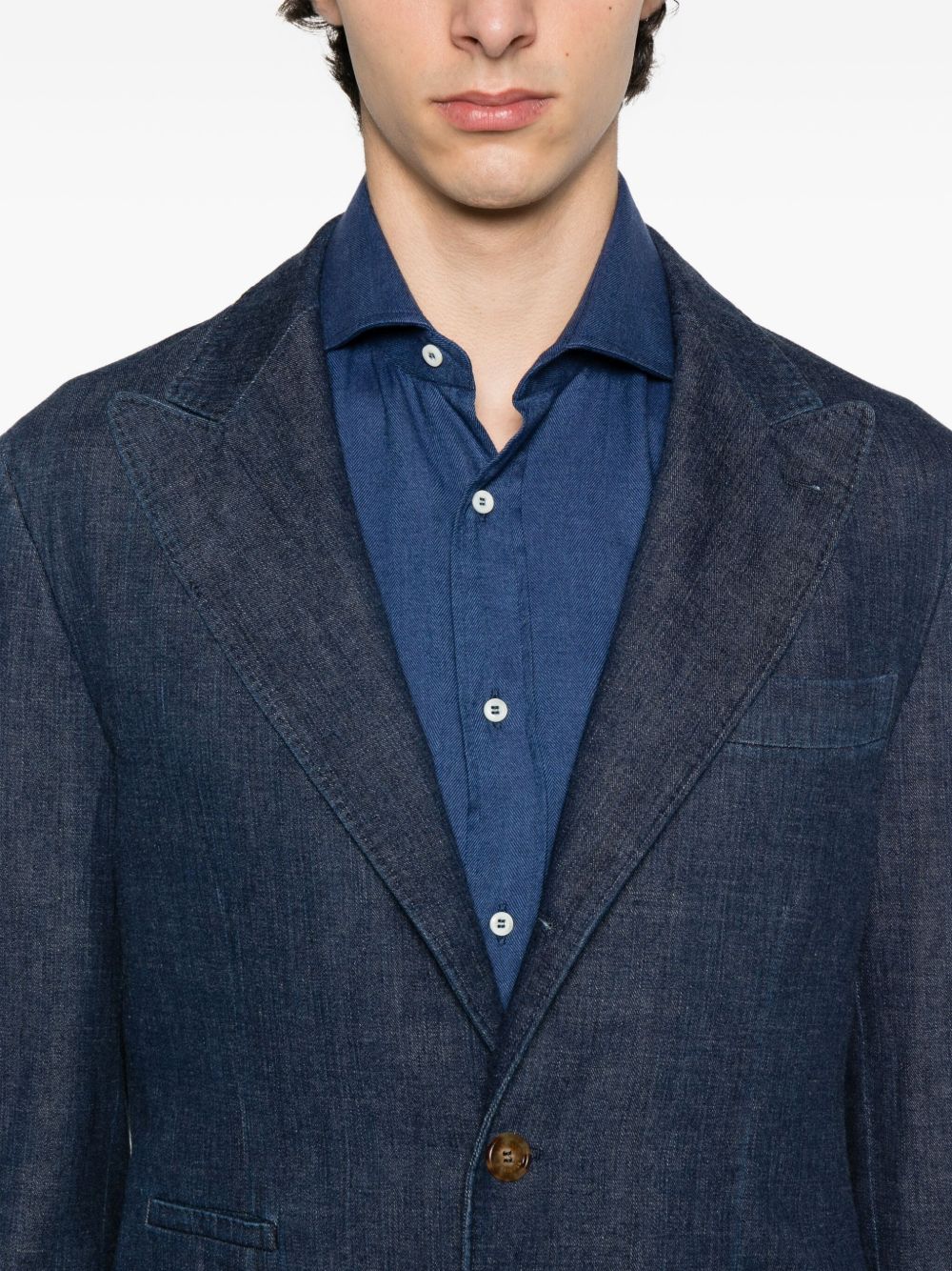 Vestes Brunello Cucinelli en denim bleu à simple boutonnage