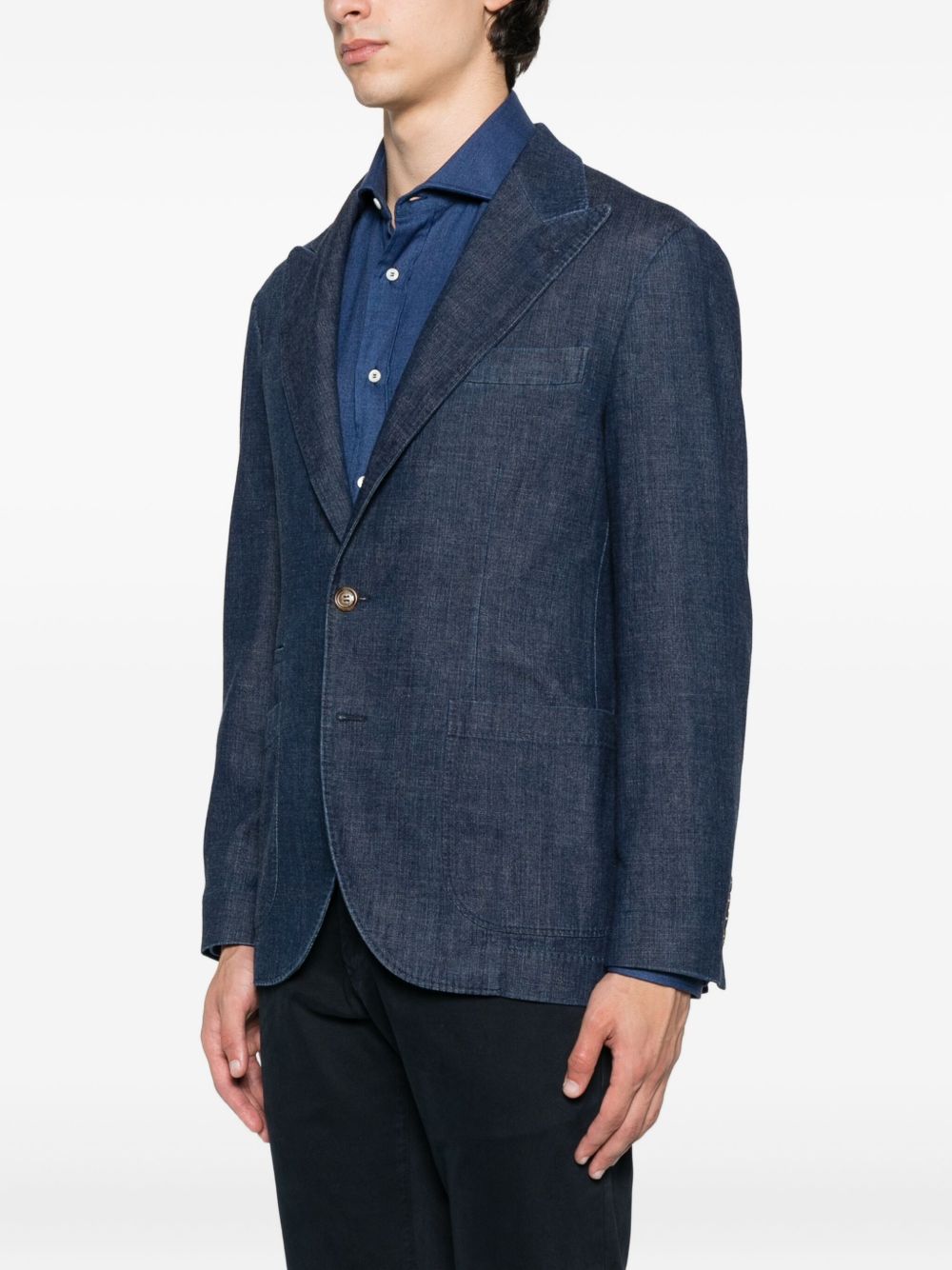 Vestes Brunello Cucinelli en denim bleu à simple boutonnage