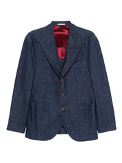 Vestes Brunello Cucinelli en denim bleu à simple boutonnage