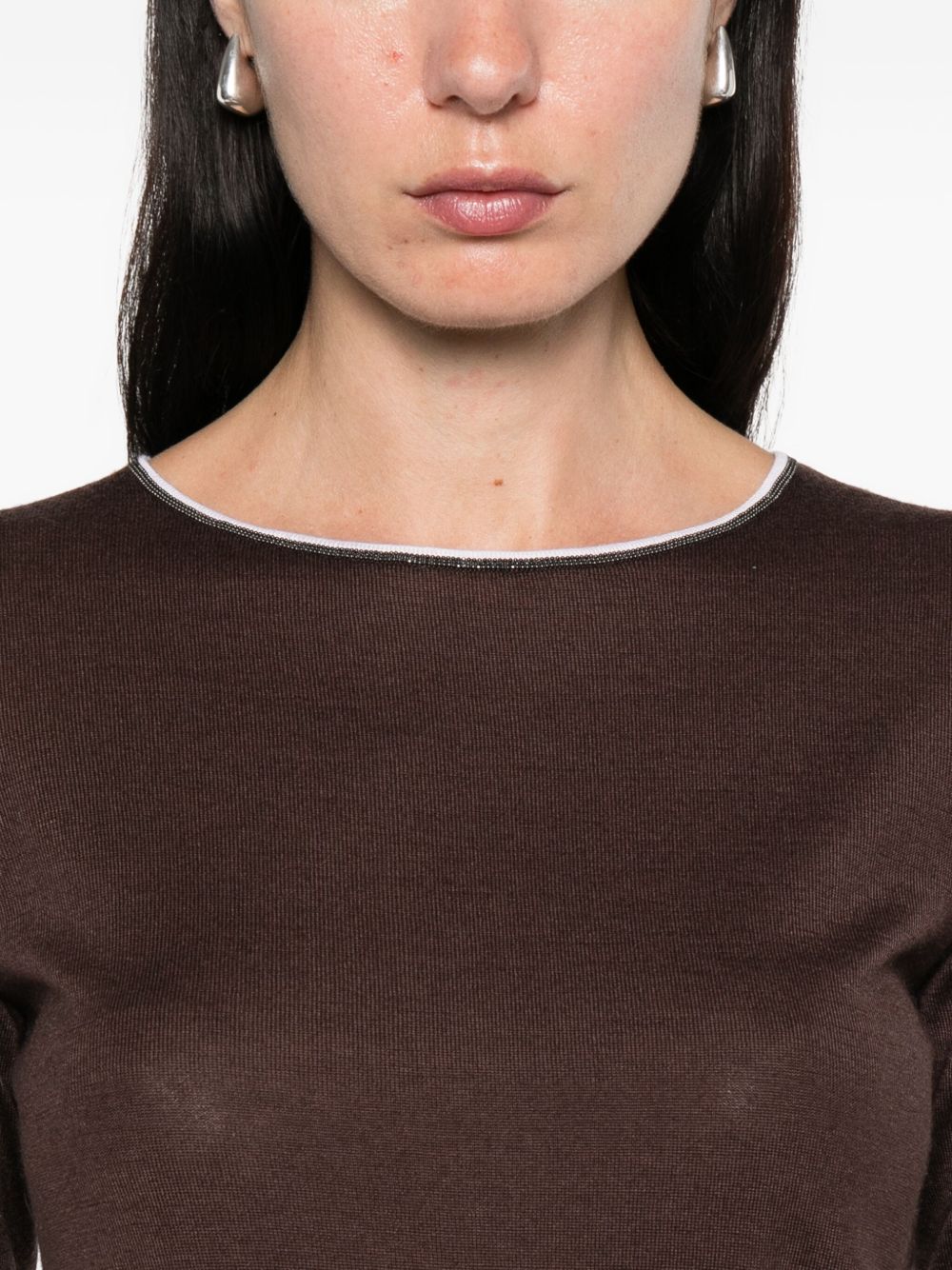 Brunello Cucinelli Brown Cashmere Silk Crew Neck Sweater