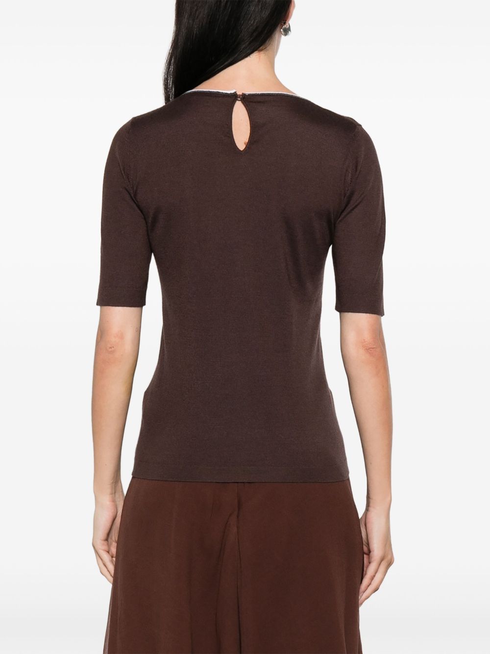 Brunello Cucinelli Brown Cashmere Silk Crew Neck Sweater