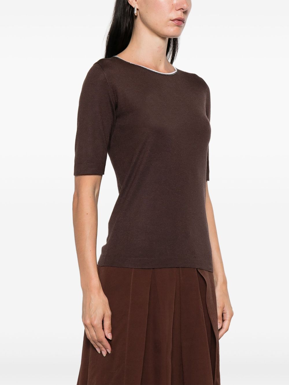 Brunello Cucinelli Brown Cashmere Silk Crew Neck Sweater