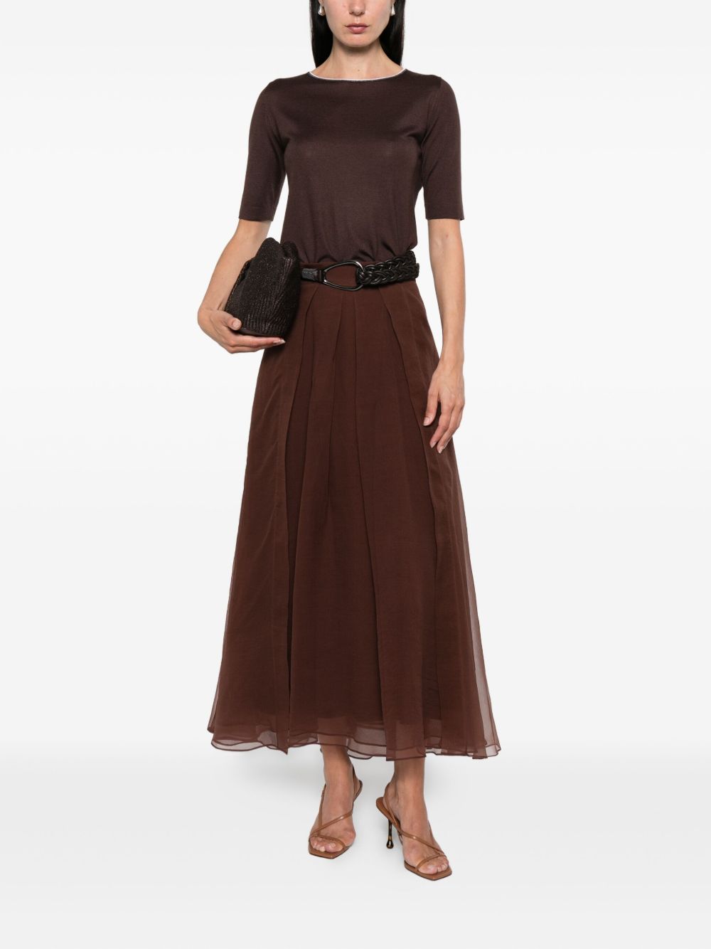 Brown Silk Long Skirt — Brunello Cucinelli
