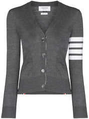 Thom Browne Grey Sweater — Wool V‑Neck Cardigan