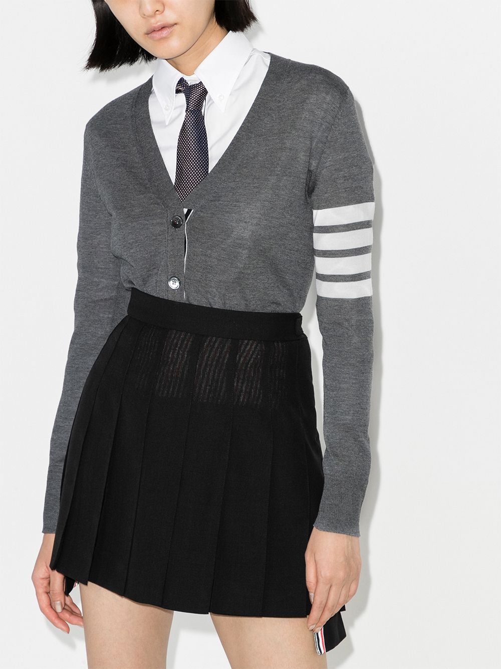 Thom Browne Grey Sweater — Wool V‑Neck Cardigan